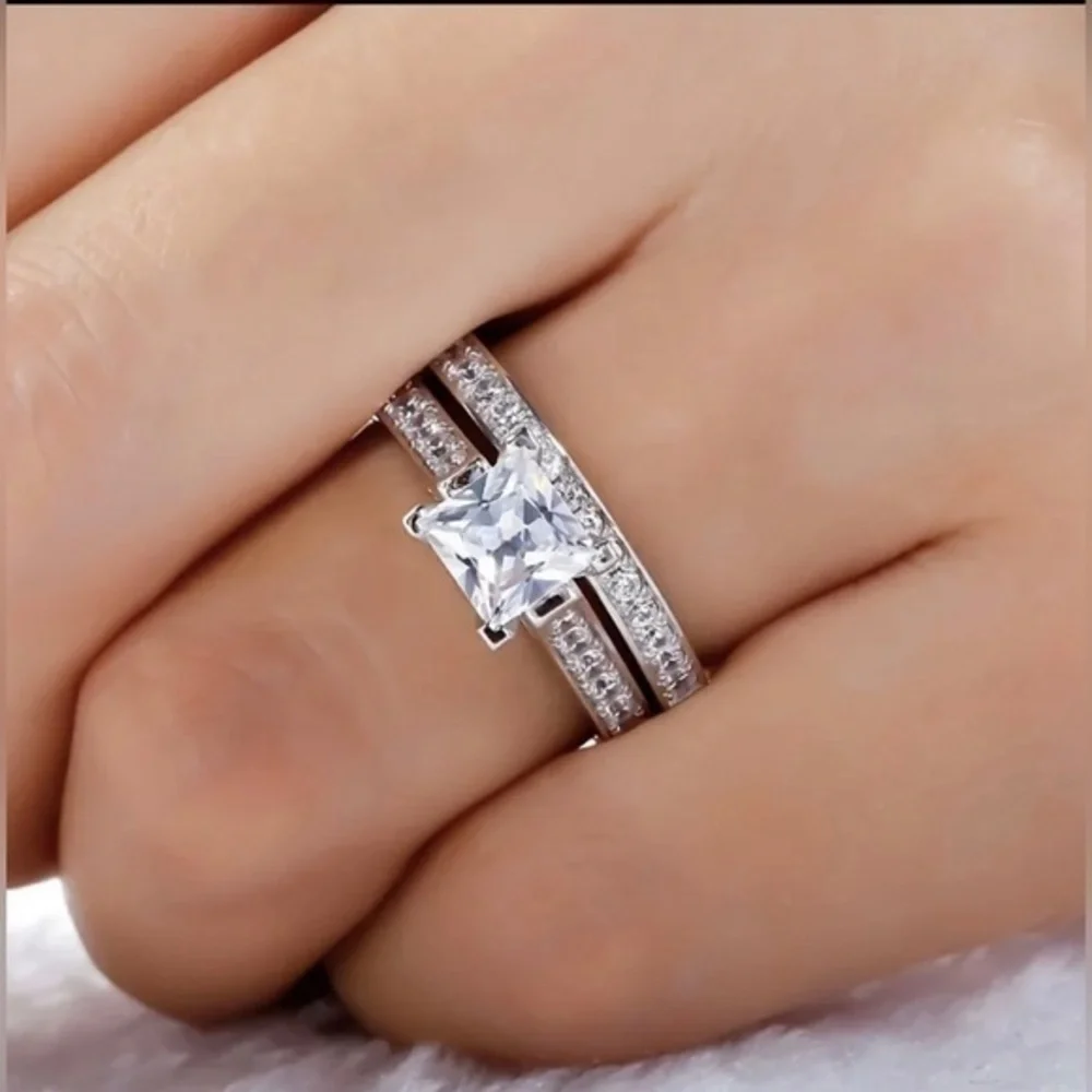 New silver 2pc Wedding Stainless Steel Ring